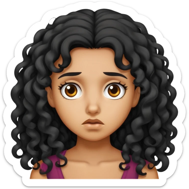 tan skin girl with long black curly hair looking annoyed sticker