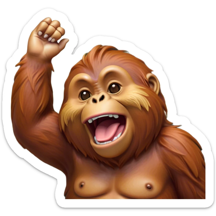 Cinematic Cute Yawning Orangutan Portrait Emoji, Head tilted slightly with a dramatic, wide-open yawn, showcasing a richly textured face with half-closed, sleepy eyes and a relaxed, open expression, Simplified yet irresistibly adorable features, highly detailed, glowing with a soft, cozy jungle glow, high shine, relaxed yet expressive, stylized with a dash of whimsical charm, soft glowing outline, capturing the essence of a drowsy yet affectionate guardian that appears ready to stretch out for a nap! sticker