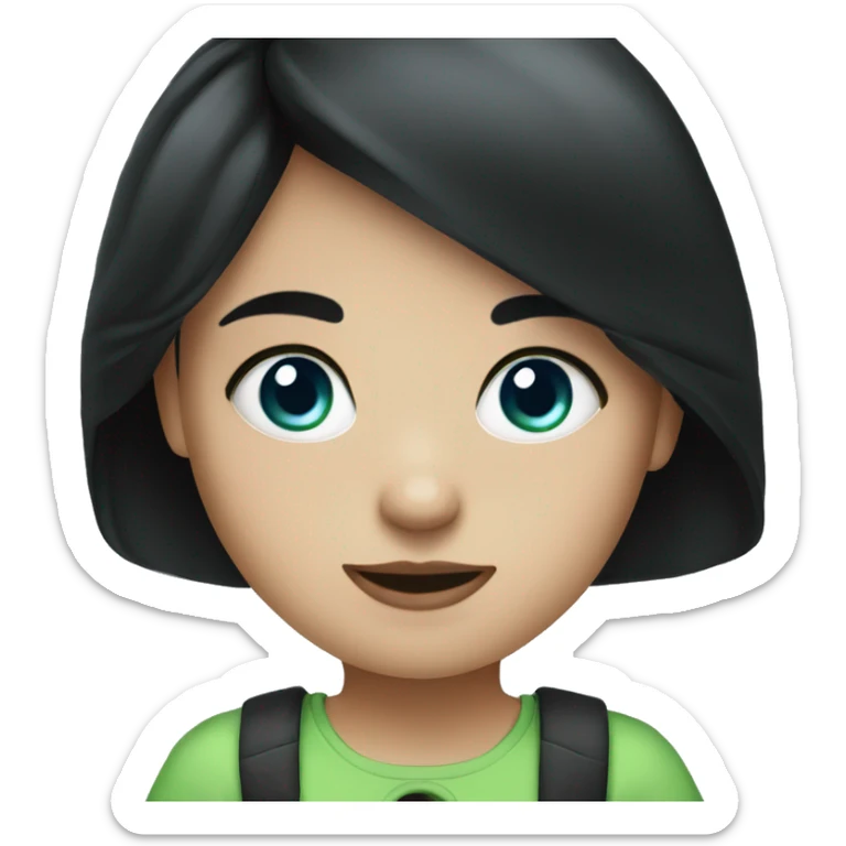 A girl with blue eyes and has black hair on top and green on the bottem sticker
