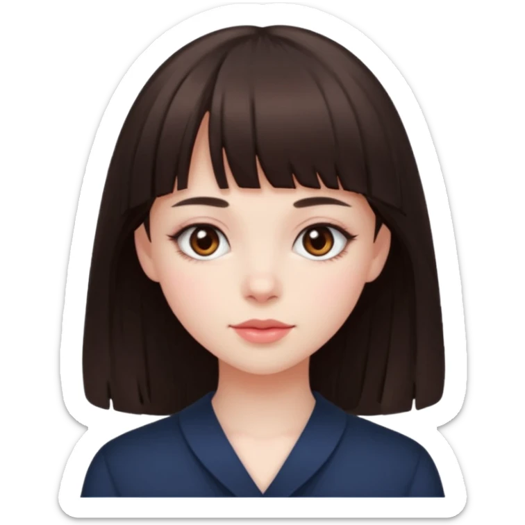 brunette girl with dark brown eyes, pale rosy skin and bangs sticker