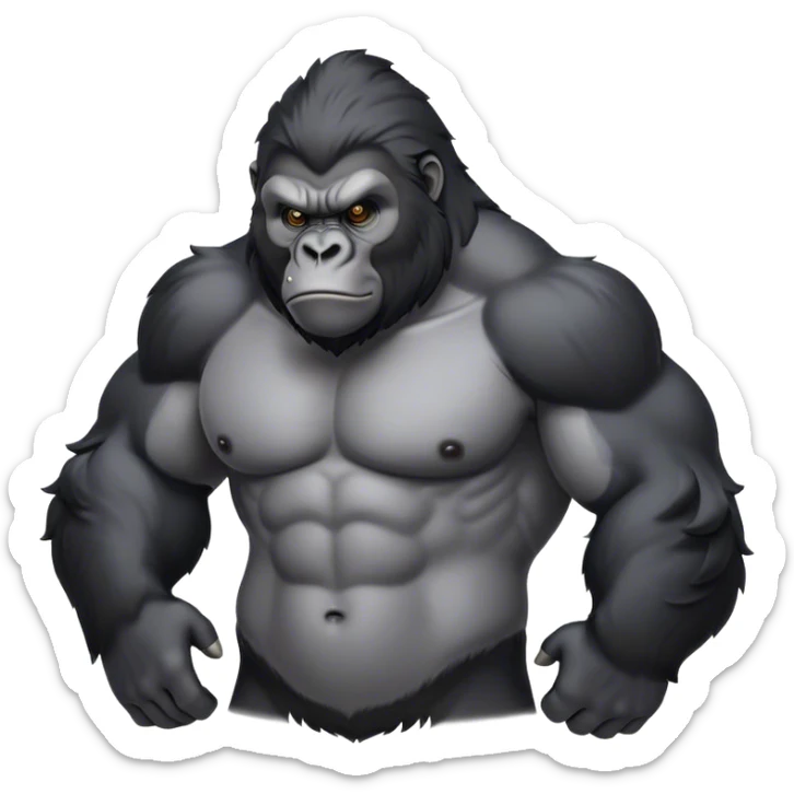 Cinematic Noble mountain Gorilla Portrait Emoji, Poised and majestic, with a powerful, muscular frame accentuated by a distinguished black and grey mane and piercing, wise eyes, Simplified yet sharp and sophisticated features, highly detailed, glowing with a soft, regal jungle glow, high shine, intelligent and commanding, stylized with an air of imperial strength, focused and resolute, soft glowing outline, capturing the essence of a watchful guardian that feels as though it could step out of the screen with effortless authority! sticker