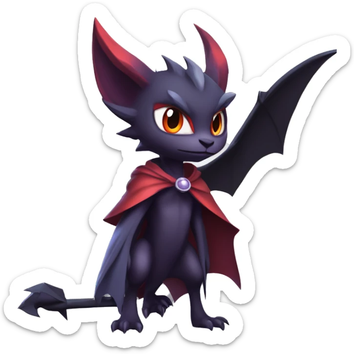  Anthro Kawaii Edgy Cool Vampiric Demonic Beautiful Noivern-Nargacuga-Litten with big Bat Ears and wearing a cape full body sticker