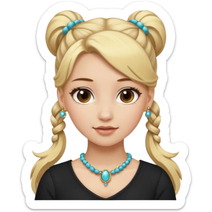 fancy blonde hair girl with ponytails brown makeup and jewellery sticker