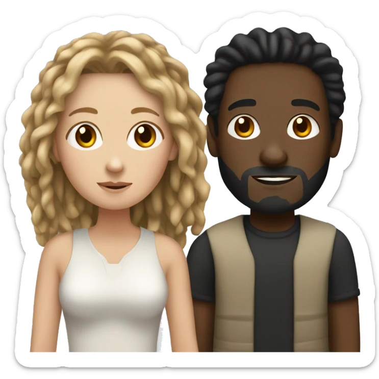 white woman with brown hair and black man with dreads and two tan children sticker