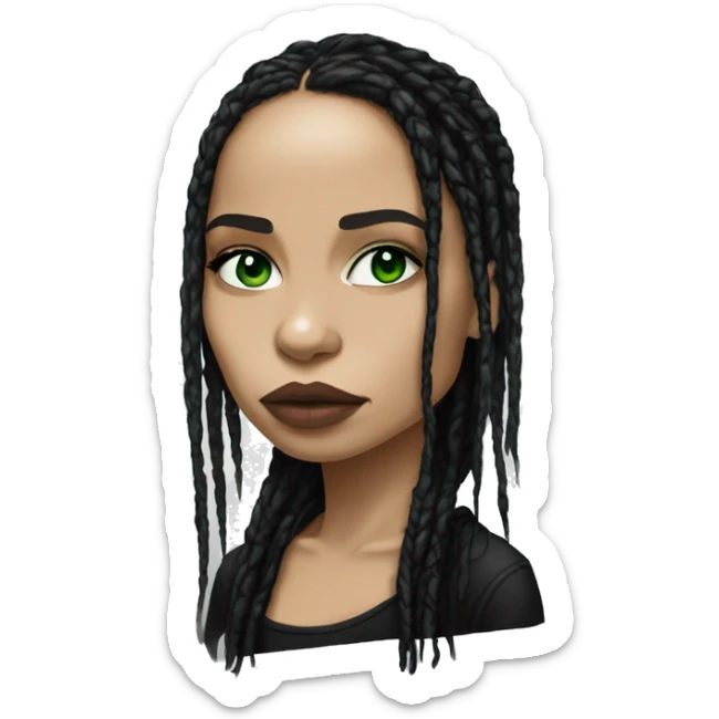 Zoë Kravitz, portrait, goth, dread, white skintone, green eyes sticker