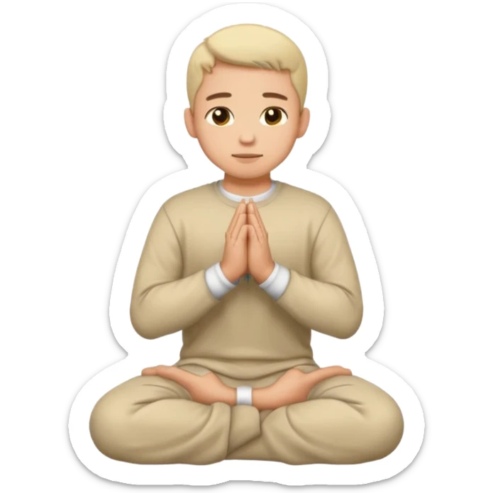 male character kneeling with hands together in prayer, simple and clear emoji style sticker
