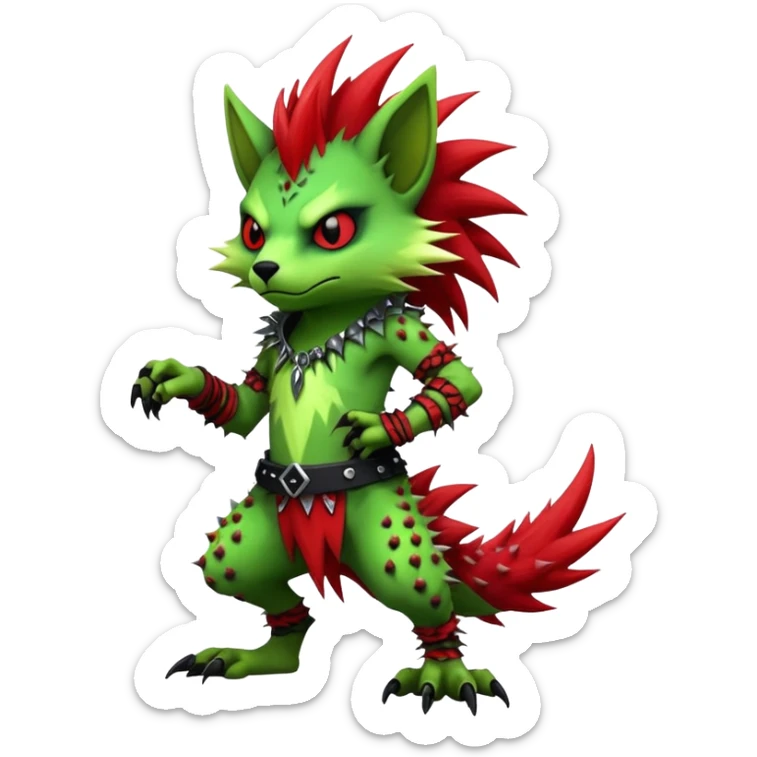 Cool Edgy Green Red ethereal badass punky Fionbri-Vernid-Trico-animal-creature full body sticker