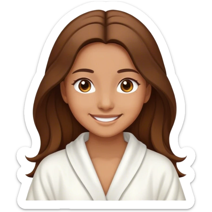 Chica sonriendo con bata color blanca, cabello largo color café, color de piel trigueña  sticker
