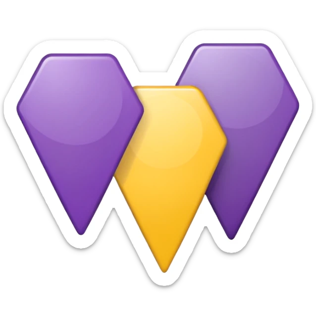 simple, minimalistic yellow (hex#FFD008) and purple (hex#8C52FF) icons of a pin location (round top and sharp bottom) sticker