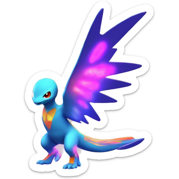 Colorful Neon Colors Vibrant Colors Flying Futuristic Fakémon-Pokémon-Creature Full Body sticker