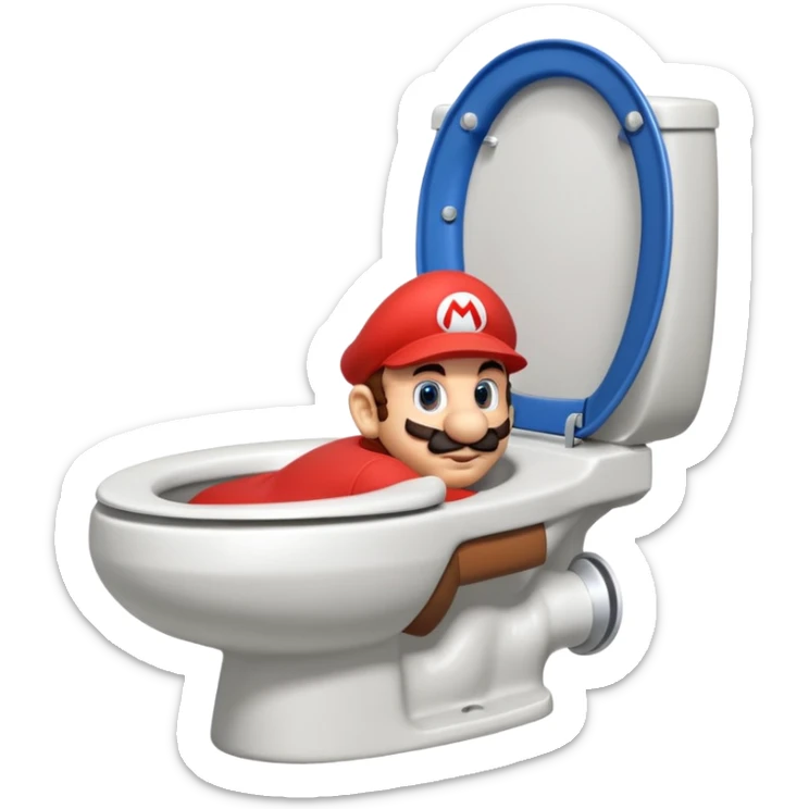 Mario's neck and head only sticking out of a white toilet sticker