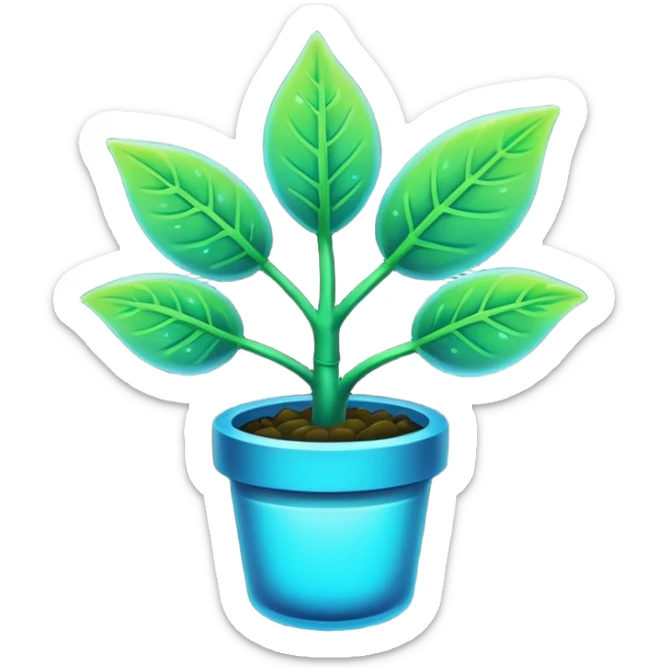 Black and cyan and blue and neon green bioluminescent shiny glowing ET plant sticker