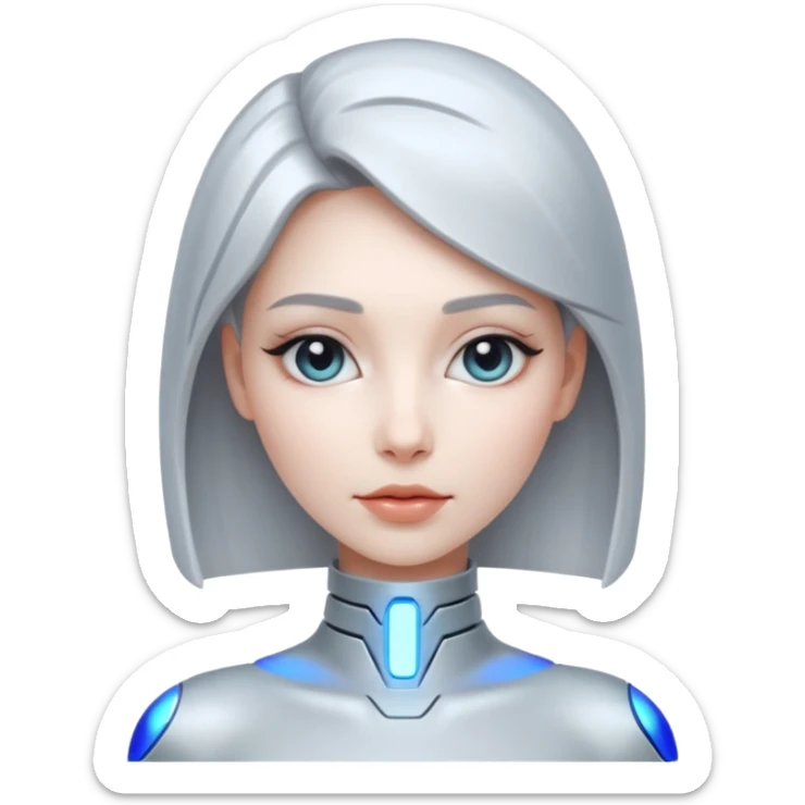 mach mir ein emoji von einer Frau in dr Zukunft. in 100 jähren, sie soll sehr technologisch aussehen. sticker