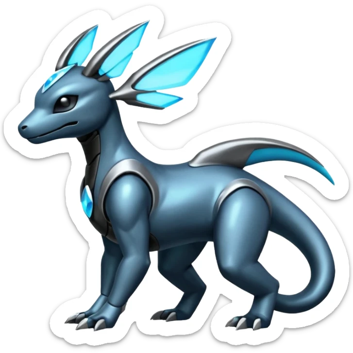 Shiny Futuristic Dusknoir-Salandit-Glaceon-Fakémon-hybrid-creature (full body)  sticker