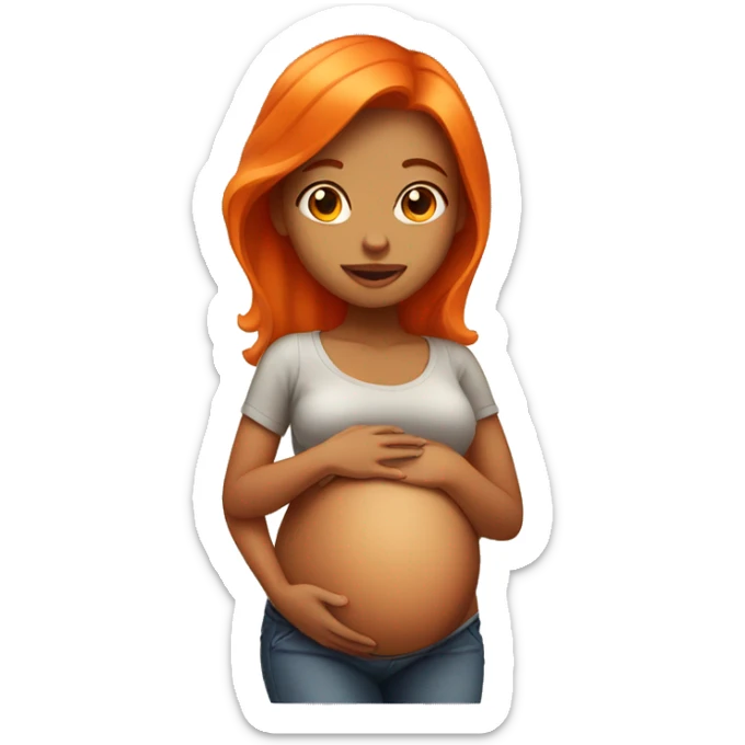 Tan girl with orange hair holding her pregnant stomach sticker