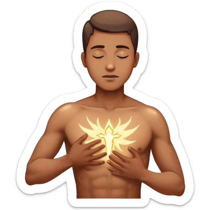 transition from a man with a spiritual pain on his chest growing up to a man with a soul glowing on his body representing his healed version karmically and using that energy to heal others sticker