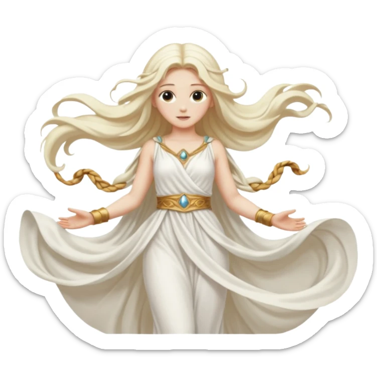 Aura, Breeze Goddess from Rome Mythology with long white blonde hair, white outfit sticker