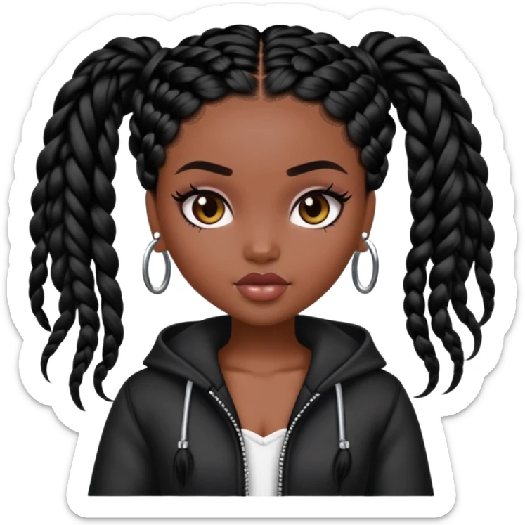 pretty bratz baddie, dark black skin, black braids hair (black people hair) sticker
