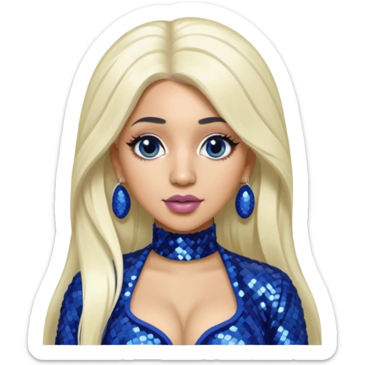 Cardi B with long white blonde hair, indigo sequin outfit sticker