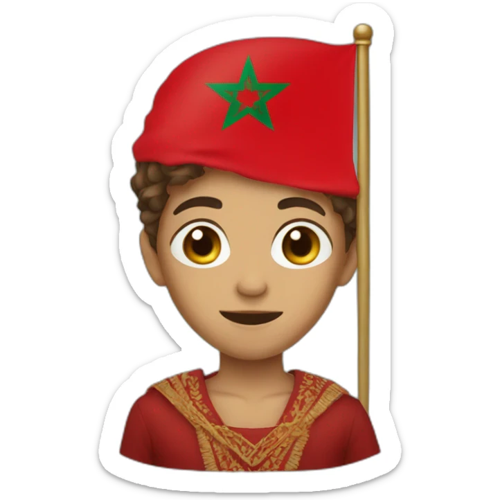 A boy wearing a mask bearing the flag of the Kingdom of Morocco  sticker