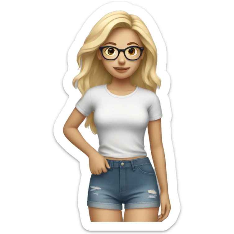 Blonde girl with glasses holding shorts hair sticker