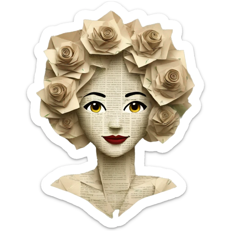  Hemp 420 lady face made of 420 origami newspaper roses hemp leaves lantern fairy lights burning paper and hemp leaves in hair  sticker