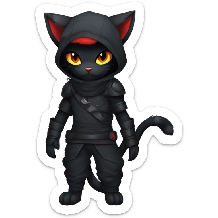 Edgy Shy Anthro Ninja boyish cool pretty dark black Litten-Pokémon-cat-fursona-animal techwear sticker