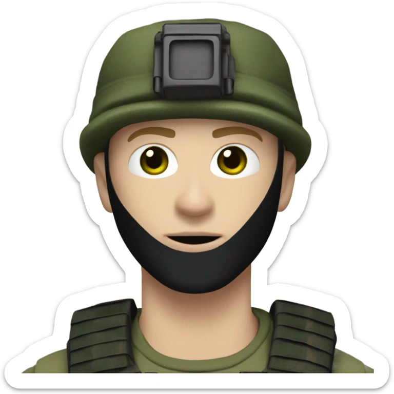 white male, pale skin, call of duty black mask, green camo tactical gear, combat boots, black beanie, hazel eyes sticker