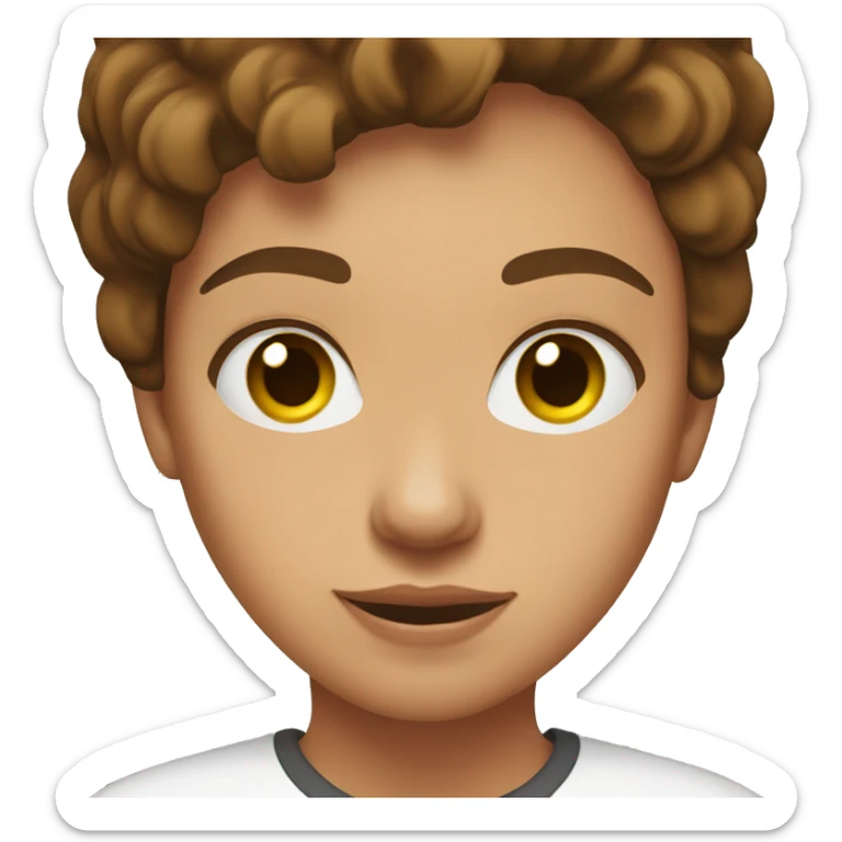 young woman with brown hair wearing a t-shirt. Show from the shoulders up sticker