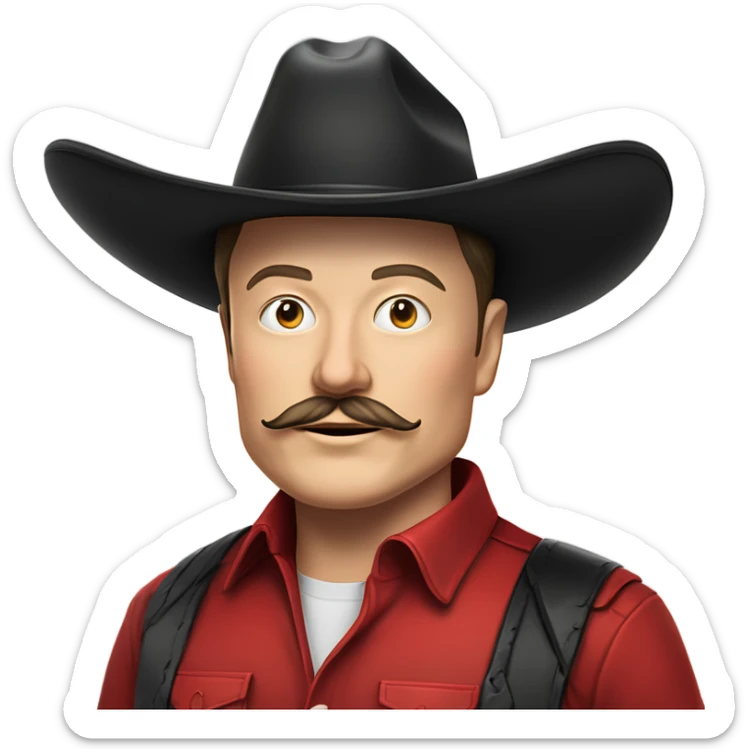  Elon musk eloncho with big mustache and black sombrero mexican hat and Tesla logo red shirt Tesla symbol token sticker