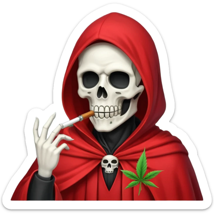 grim reaper in red cape smoking weed with loads of smoke in the air sticker