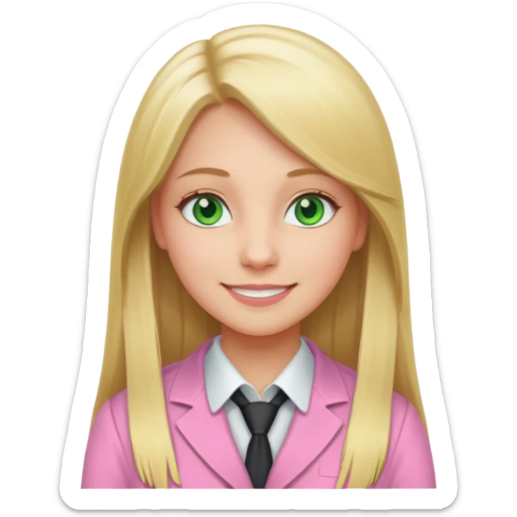 Green eyes office girl with straight long blonde hair barboe sticker