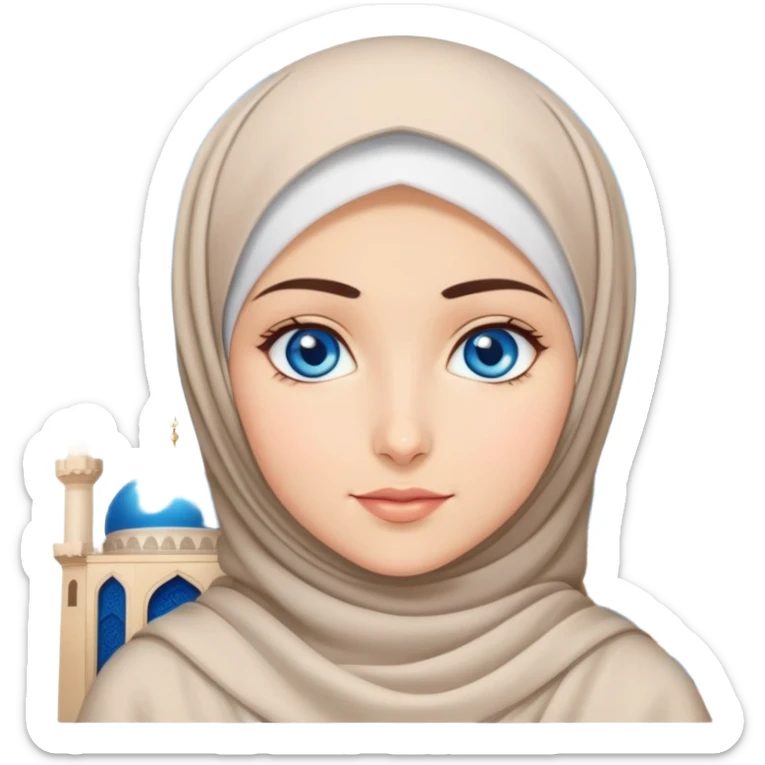 Turkish beautiful finish Konya girl blue eyes with hijab dress and ramadan background  sticker