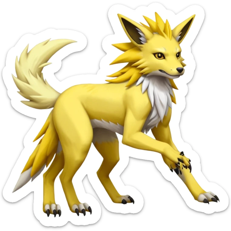 Feral Raikou-Jolteon-Renamon-Zeraora-Vernid-Sergal-fusion-hybrid-creature, full body  sticker