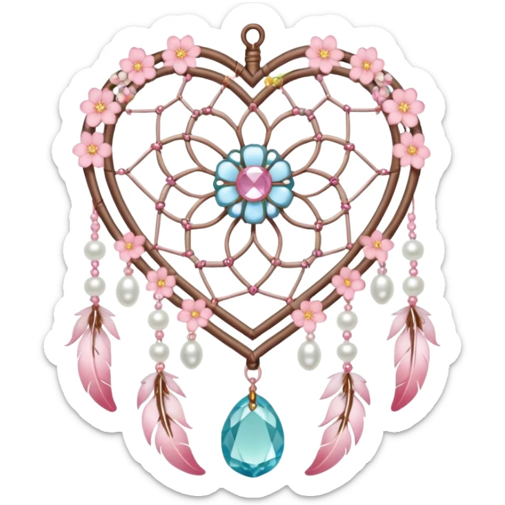 Sakura flower heart Cœur pastel suncatchers gemstones beadspearls crystals dreamcatcher sticker