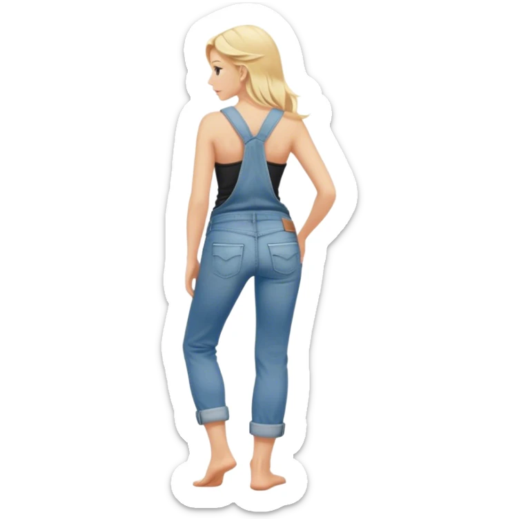 Barefoot blonde girl in rolled up denim jeans with with tank top right hand in back pocket from the back sticker