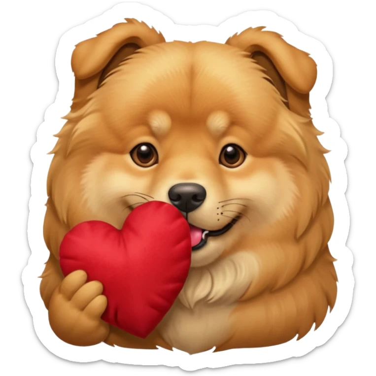 Golden Retriever/Chow Chow mix holding a large heart in its mouth sticker