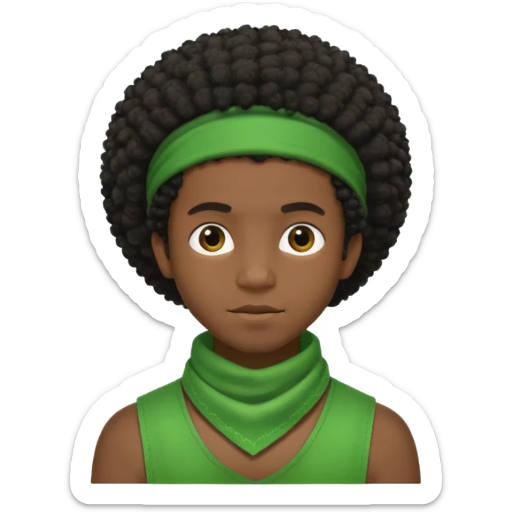 cute black male, afro hairstyle, green bandana sticker