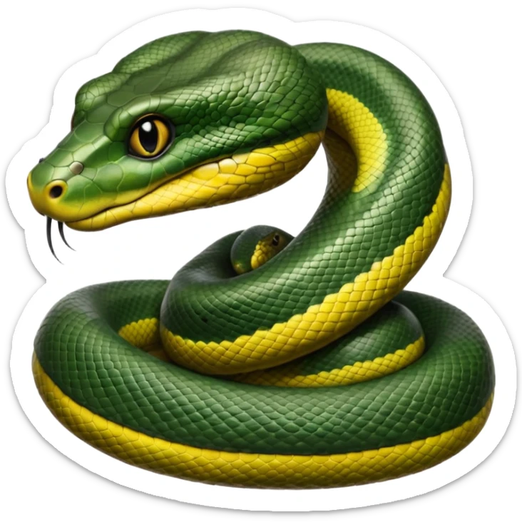 A photo-realistic digital illustration of a Green Anaconda, chest upward, with a broad, flat head, muscular body, and high-set eyes. Its olive-green body is covered with symmetrical, bold black oval spots, and its smooth, glossy scales highlight its large, powerful build. sticker