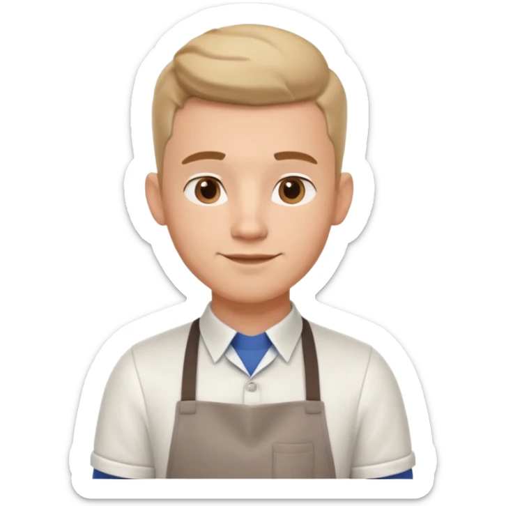 male barista portrait, head and shoulders only, wearing apron collar, holding a coffee cup, confident friendly expression, cafe worker vibe, 3D cartoon, mobile game icon style, clean background, no text, no watermark
 sticker