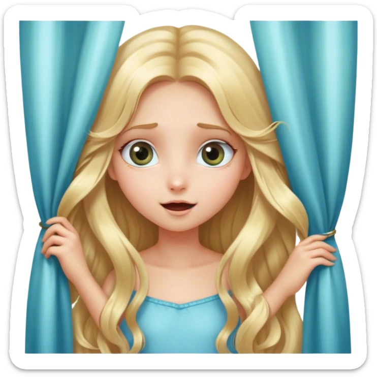 Cinematic Adorable Rapunzel Portrait Emoji, Playfully peeking out from behind a curtain of hair, big sparkling eyes, cheeks flushed with excitement, exuding charm and innocence, an absolute delight! sticker
