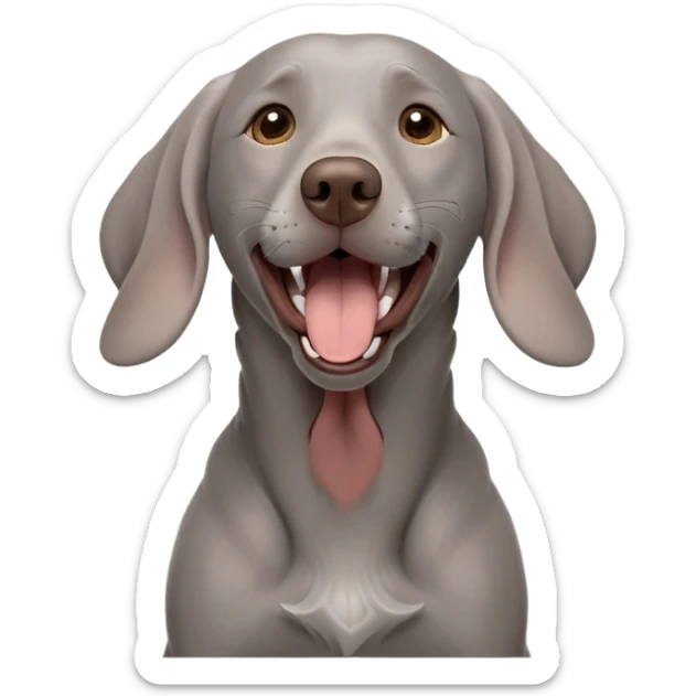 cinematic-cute-yawning-weimaraner-portrait-emoji,-head-tilted-slightly-with-a-dramatic,-wide-open-yawn,-revealing-a-sleek grey fur-with-a-subtle-shimmer,-floppy-ears-slightly-drooping,-round-brown-eyes-barely-open-in-drowsy sticker