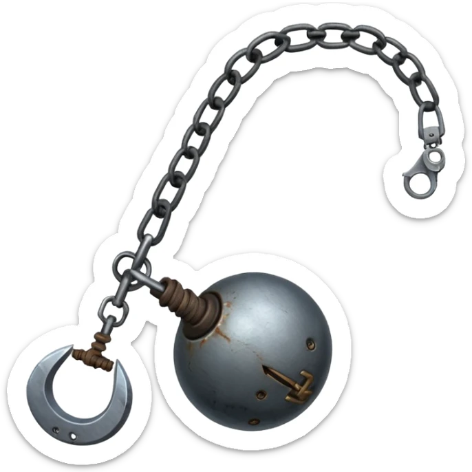make japan weapon named "kusarigama" like hoe with chain and metal ball at the end of chain sticker