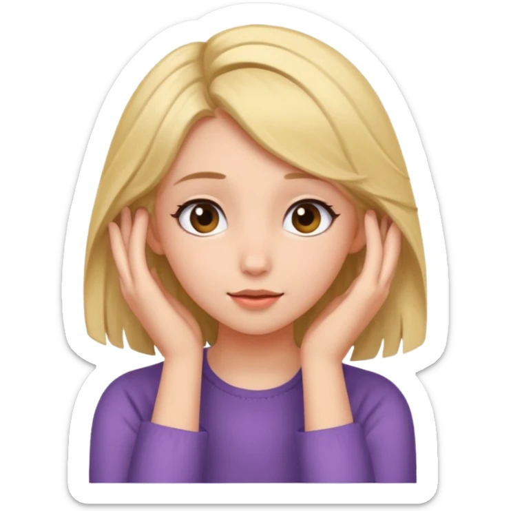 Shy but flirty girl looking to the side while tucking her hair behind her ears sticker