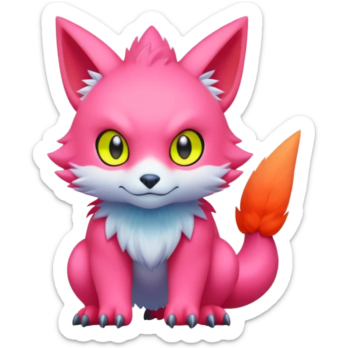 lush warm-colored modern colorful neon-colored Fakémon-Digimon-Fionbri-Trico-creature sticker