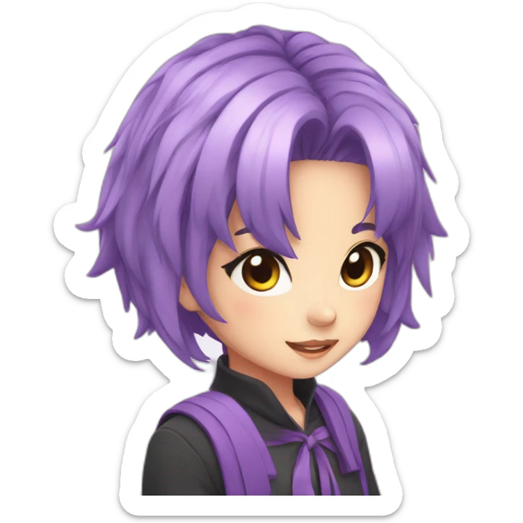 anime girl with purple hair with a white ribbon in it and hazel eyes sticker