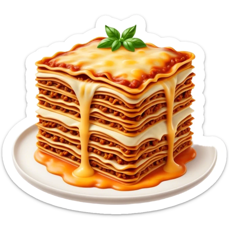 Cinematic Realistic Lasagne alla Bolognese Dish Emoji, depicted with layered pasta, rich meat sauce, and melted cheese rendered with exquisite detail and hearty, warm lighting. sticker