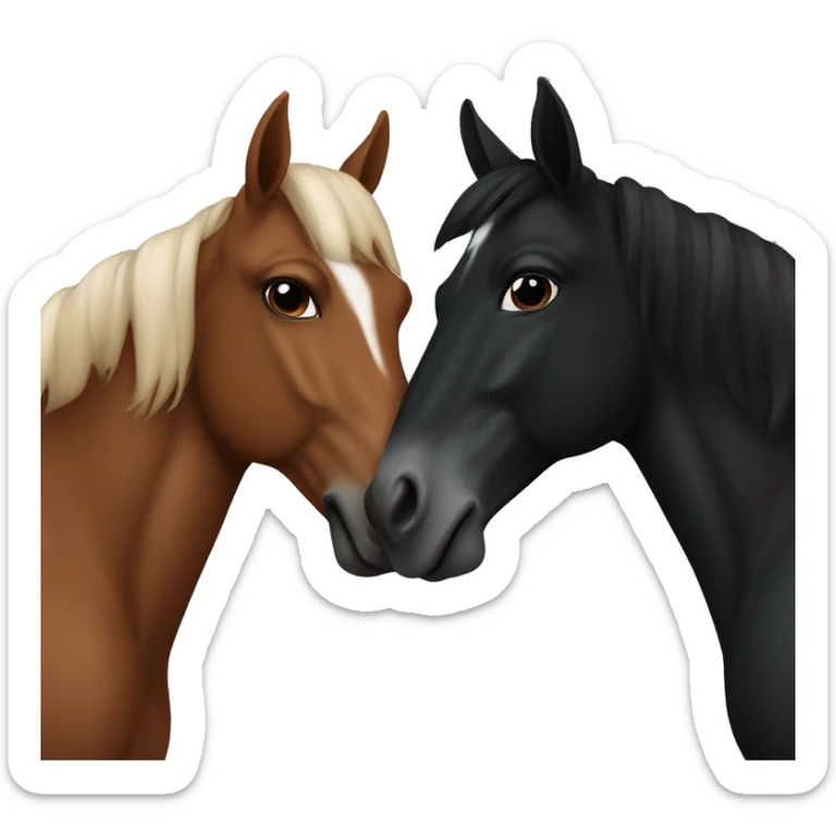 2 horses are kissing each other. One is black and the other one is chestnut  sticker