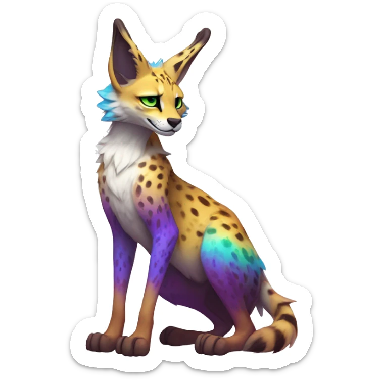 Epic Edgy Colorful ethereal eldritch Sergal-Serval-Fionbri full body sticker