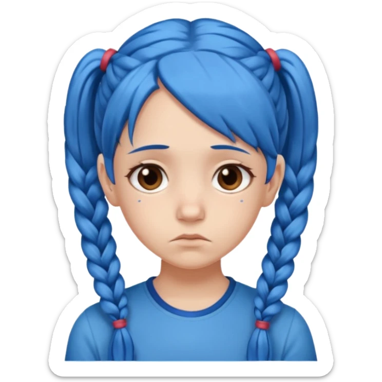 long blue hair girl in pig tails with brown eyes upset sticker